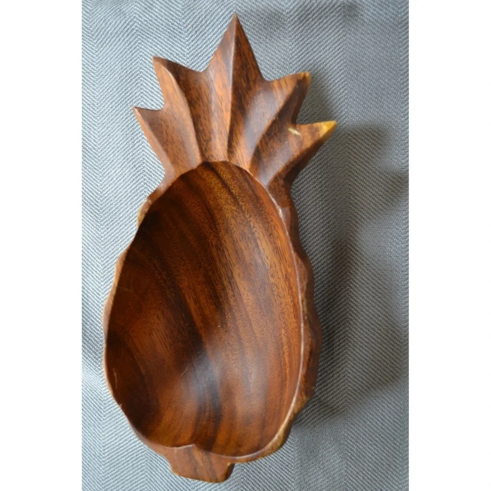 Monkey Pod Hawaii Carved Wood Pineapple Bowl Set Of 3